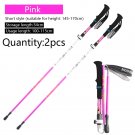 pink Short 2pcs_2pcs Walking Stick Folding 5 sections Trekking Poles Carbon fiber+aluminum alloy Cru