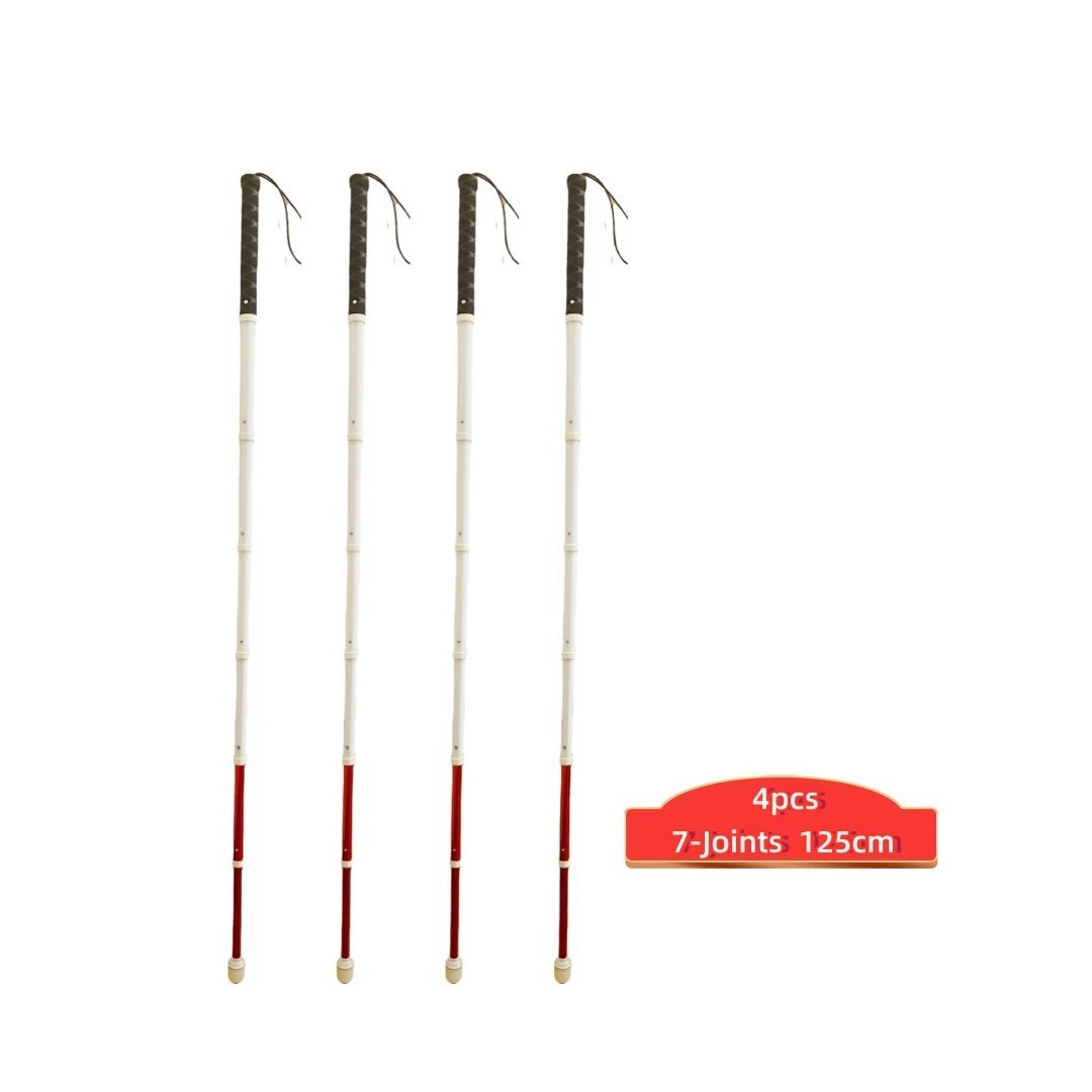 4pcs 7-joints 125cm_White Cane Titanium Retractable Crutch for the Blind Person Telescopic Trekking 