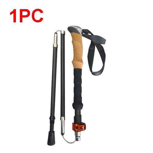 1PC_Super Light Carbon Fiber Trekking Poles Foldable 4-Sections Hiking Sticks Climbing Poles Collaps