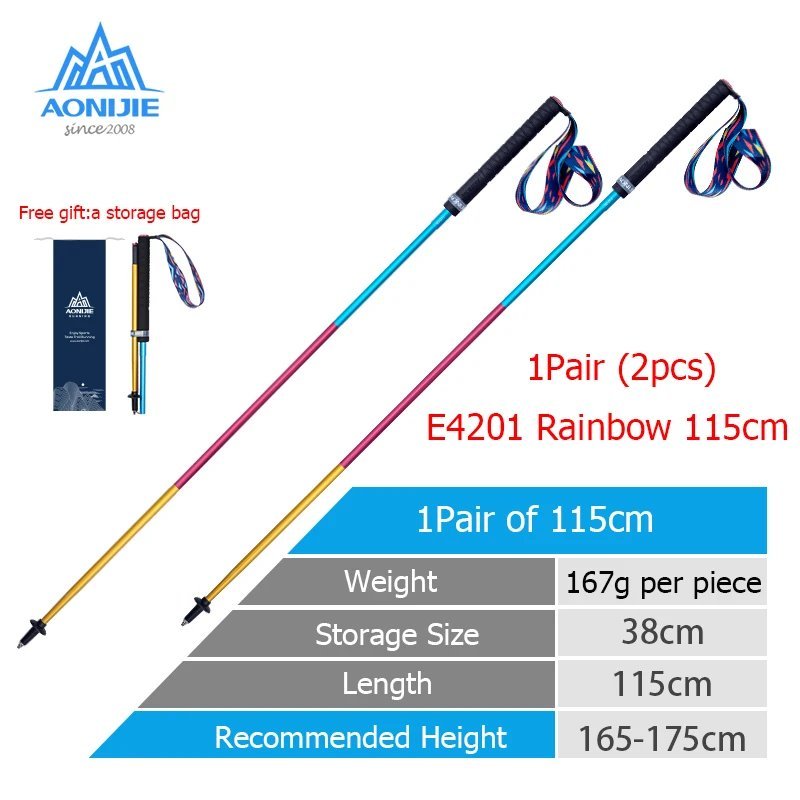 2pcs E4201 115cm_2pcs AONIJIE New Folding Outdoor Quick Lock Hiking Pole Walking Stick 105cm 115cm T