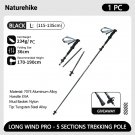 1PC Black-115-135cm_Naturehike Carbon Fiber Trekking Poles 5 Sections Portable Folding Climbing Stic
