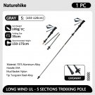 1PC Gray-103-120cm_Naturehike Carbon Fiber Trekking Poles 5 Sections Portable Folding Climbing Stick