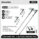 2PCS Black-115-135cm_Naturehike Carbon Fiber Trekking Poles 5 Sections Portable Folding Climbing Sti