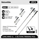 2PCS Gray-103-120cm_Naturehike Carbon Fiber Trekking Poles 5 Sections Portable Folding Climbing Stic