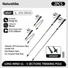 2PCS Gray-115-135cm_Naturehike Carbon Fiber Trekking Poles 5 Sections Portable Folding Climbing Stic