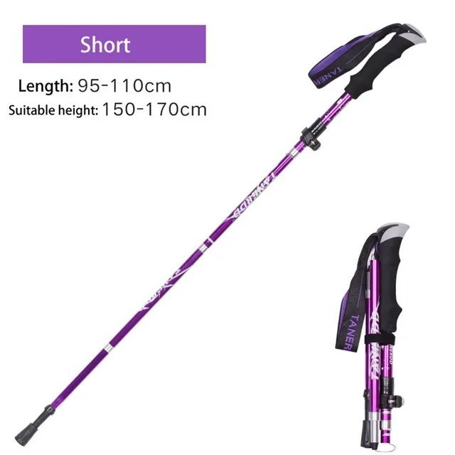 Purple short 1PCS_Ultralight Folding Multifunction Trekking Pole Portable Anti Shock Alpenstock Snow