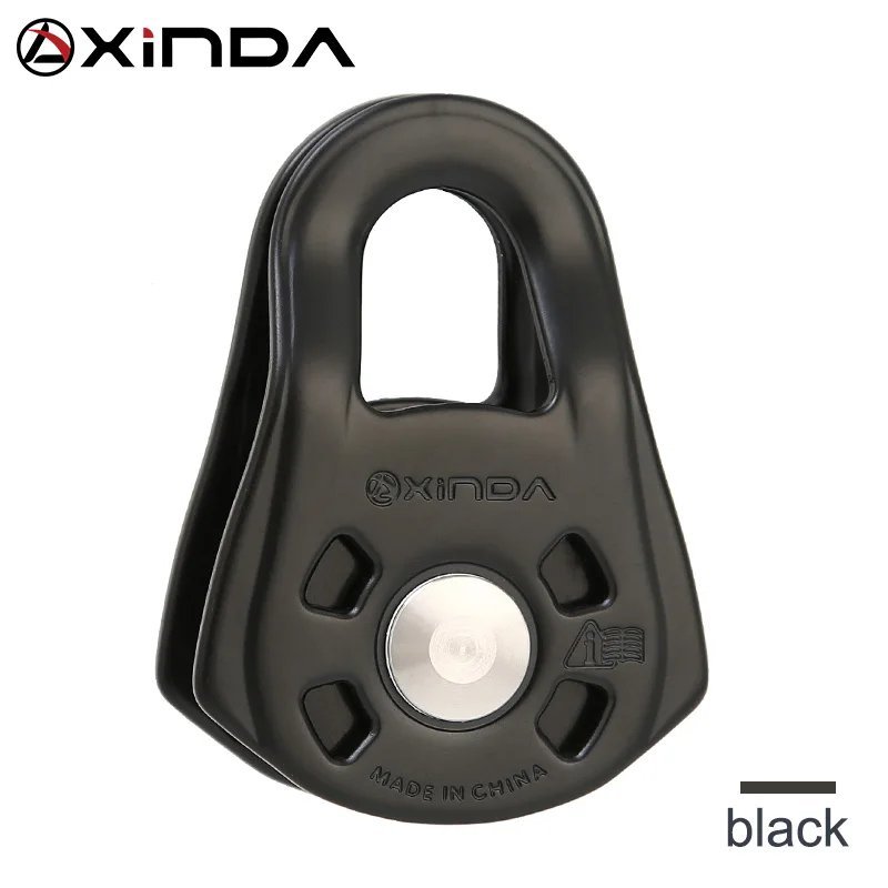 Black_XINDA Professional Small Single Pulley Gear Ball Bearing Mountaineering Rock Climbing Zipline 