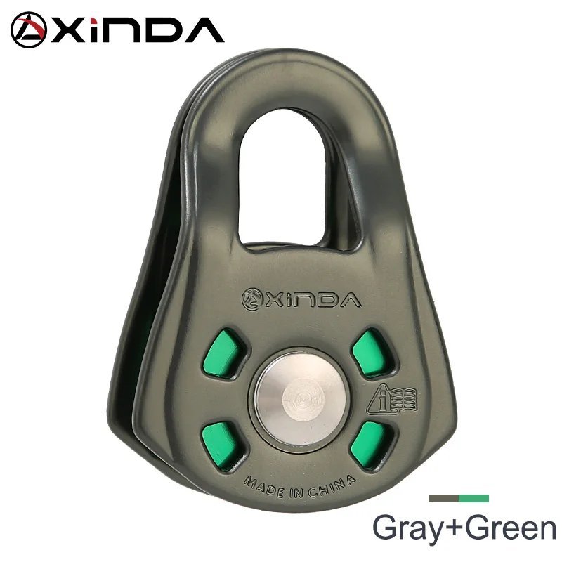 Gray and Green_XINDA Professional Small Single Pulley Gear Ball Bearing Mountaineering Rock Climbing