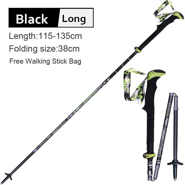 2Pcs Black Long_2 Pack Pioneer Carbon Fiber Trekking Poles Ultralight Folding Collapsible Trail Runn