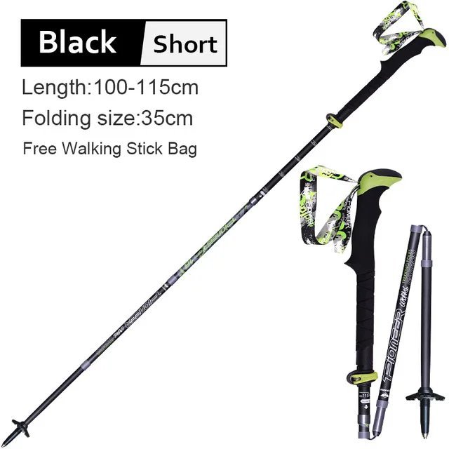 2Pcs Black Short_2 Pack Pioneer Carbon Fiber Trekking Poles Ultralight Folding Collapsible Trail Run