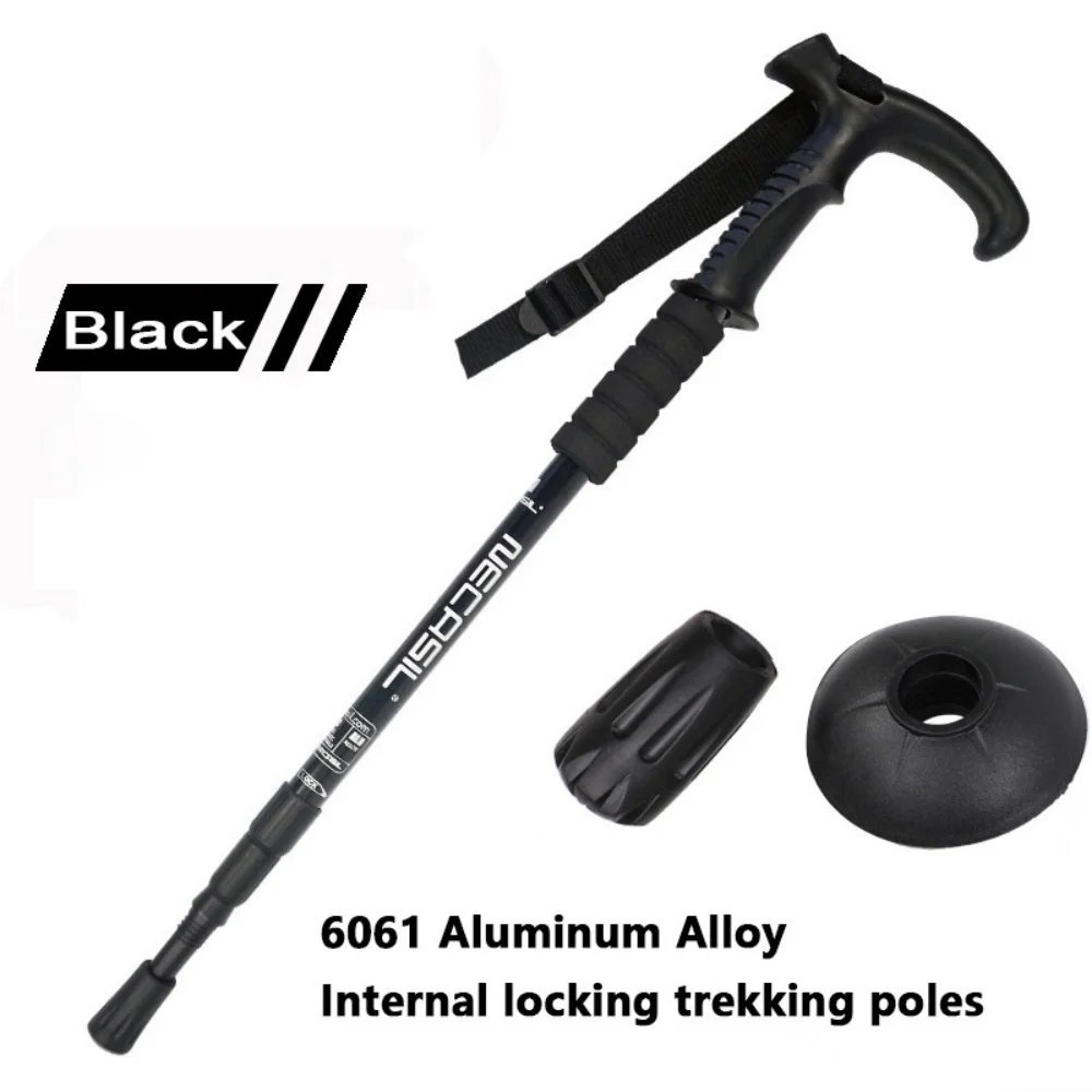 NCS-10 1x Black_NCS-10 Telescopic Trekking Poles T-handle Ultralight Adjustable Nordic Walking Stick