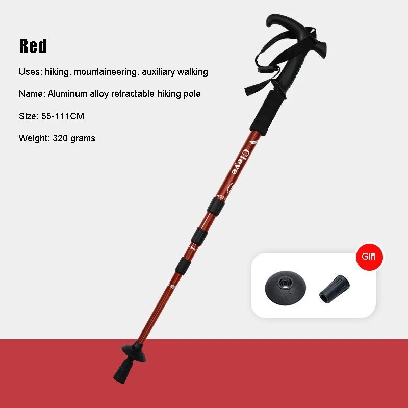 RM1571 Red_Outdoor trekking pole removable telescopic aluminum alloy trekking pole for elderly men a