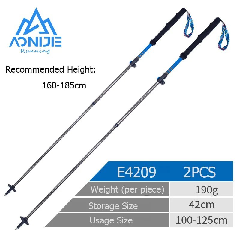E4209 2PCS Blue_AONIJIE E4209 Lightweight Folding V-type Stick Adjustment Collapsible Trekking Pole 