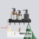 30cm with 5 hook_Bathroom Shelf No Drill Organizer Shower Storage Rack Black Corner Shelves Wall Mou