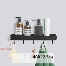 40cm with 5 hook_Bathroom Shelf No Drill Organizer Shower Storage Rack Black Corner Shelves Wall Mou