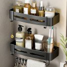 Black 2Square Rod_Bathroom Corner Rack Punch-Free Wall-Mounted Aluminum Shampoo Bottle Storage Water