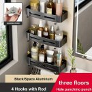Black 3Square Rod_Bathroom Corner Rack Punch-Free Wall-Mounted Aluminum Shampoo Bottle Storage Water