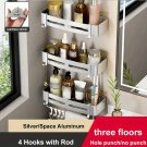 Silver 3Square Rod_Bathroom Corner Rack Punch-Free Wall-Mounted Aluminum Shampoo Bottle Storage Wate