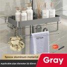 gray with rod_Aluminum Shower Shelf With Towel Rack Bathroom shelf Without Drilling Soap Shampoo Hol