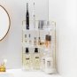 2 Square Gold_Bathroom Corner Storage Organizer Shelf Home Makeup Skincare Shampoo Lipstick Tabletop