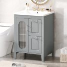 Grey_24 in Bathroom Vanity with Sink,2 Drawers,Glass Door and Adjustable Shelf,Wood Small Single Bat