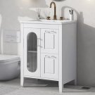 White_24 in Bathroom Vanity with Sink,2 Drawers,Glass Door and Adjustable Shelf,Wood Small Single Ba