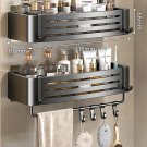 Black A-2 PCS-Hook_No-Drill Bathroom Shelf Wall Mounted Shampoo Shower Corner Rack Makeup Storage Or