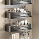 Black A-3 PCS-Hook_No-Drill Bathroom Shelf Wall Mounted Shampoo Shower Corner Rack Makeup Storage Or