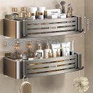 Gray A-2 PCS_No-Drill Bathroom Shelf Wall Mounted Shampoo Shower Corner Rack Makeup Storage Organize
