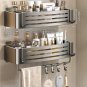 Gray A-2 PCS-Hook_No-Drill Bathroom Shelf Wall Mounted Shampoo Shower Corner Rack Makeup Storage Org