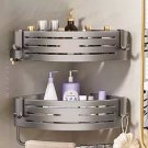 Gray B-2 PCS-Hook_No-Drill Bathroom Shelf Wall Mounted Shampoo Shower Corner Rack Makeup Storage Org