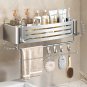 Silver A-1 PC-Hook_No-Drill Bathroom Shelf Wall Mounted Shampoo Shower Corner Rack Makeup Storage Or