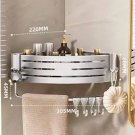 Silver B-1 PC-Hook_No-Drill Bathroom Shelf Wall Mounted Shampoo Shower Corner Rack Makeup Storage Or