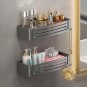 Silver B-2 PCS-Hook_No-Drill Bathroom Shelf Wall Mounted Shampoo Shower Corner Rack Makeup Storage O