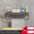 Grey hook rod 40cm_Gun Gray Bathroom Storage Rack Wall-Mounted bathroom shelves Machine Top Punch-Fr