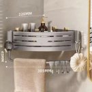 1pc Gray_No Drill Bathroom Corner Shelf Wall Mounted Shower Corner Shelves with Hook Towel Bar Space