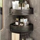 2pcs Black_No Drill Bathroom Corner Shelf Wall Mounted Shower Corner Shelves with Hook Towel Bar Spa