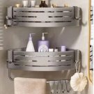 2pcs Gray_No Drill Bathroom Corner Shelf Wall Mounted Shower Corner Shelves with Hook Towel Bar Spac