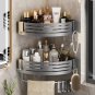 2pcs Gray_No Drill Bathroom Corner Shelf Wall Mounted Shower Corner Shelves with Hook Towel Bar Spac