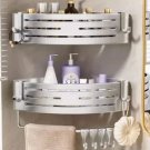 2pcs Silver_No Drill Bathroom Corner Shelf Wall Mounted Shower Corner Shelves with Hook Towel Bar Sp