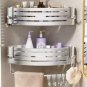 2pcs Silver_No Drill Bathroom Corner Shelf Wall Mounted Shower Corner Shelves with Hook Towel Bar Sp