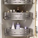 3pcs Gray_No Drill Bathroom Corner Shelf Wall Mounted Shower Corner Shelves with Hook Towel Bar Spac