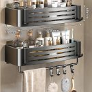 Black A-2 PCS-Hook_1-3 Floors Wall Mounted No Drill Bathroom Shelf Shower Shelf Makeup Organizer She