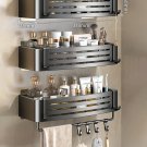 Black A-3 PCS-Hook_1-3 Floors Wall Mounted No Drill Bathroom Shelf Shower Shelf Makeup Organizer She