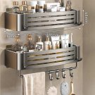 Gray A-2 PCS-Hook_1-3 Floors Wall Mounted No Drill Bathroom Shelf Shower Shelf Makeup Organizer Shel