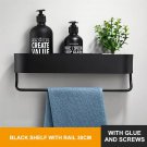 30cm Black With bar_Nordic Bathroom Shelf Rack No Drill Wall Mounted Shelves Bath Towel Holder Black