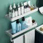 40cm 5 hook black_Black / White Bathroom Shelf Shampoo Holder Kitchen Storage Rack Bathroom Hardware