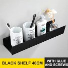 40cm Black_Bathroom Shelf Organizer Wall Mount Shower Shampoo Soap Cosmetic Shelves Kitchen Storage 