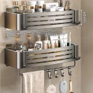 Gray A-2 PCS-Hook_1-3PCS No-Drill Bathroom Shelf Bathroom Corner Shelf Wall Mounted Shower Rack Bath