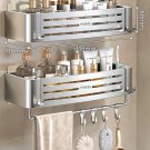 Silver A-2 PCS-Hook_1-3PCS No-Drill Bathroom Shelf Bathroom Corner Shelf Wall Mounted Shower Rack Ba